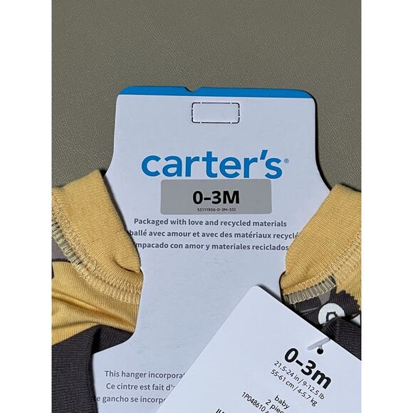 Carter’s Baby 2 Pieces 0-3M White W/Gray Stripes And Yellow With Trucks - Picture 5 of 5